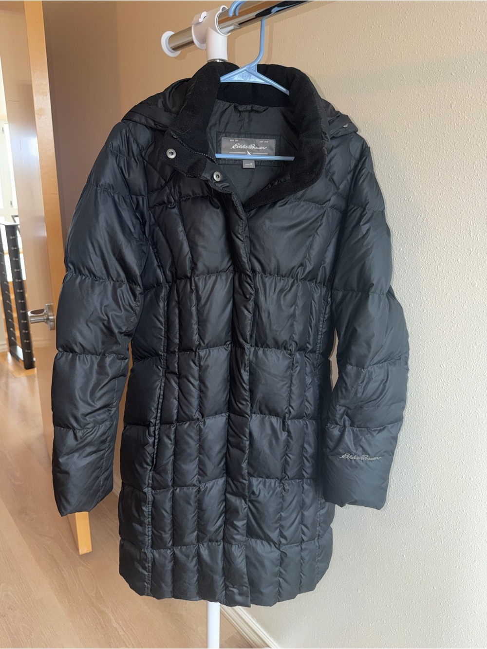 Eddie Bauer Black Long Quilted Packable Puffer Coat